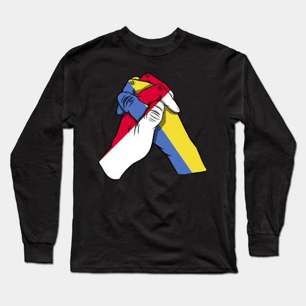 Monaco and Ukraine Flags Holding Hands Ukraine Monaco Roots Long Sleeve T-Shirt by BramCrye